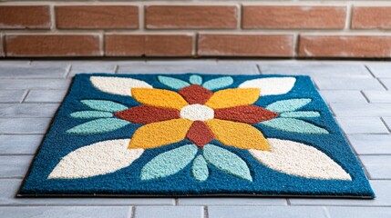 Canvas Print - Brightly colored kolam design made from rice flour and flower petals, adorning the entrance of a home during Pongal celebrations 