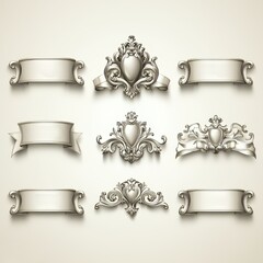 Wall Mural - Elegant silver frames with ribbon and scrollwork.