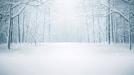 Poster - Snowflakes gently falling in a quiet forest, winter weather, serene and peaceful