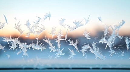 Poster - Frost patterns on a car window in the early morning, freezing weather, intricate designs