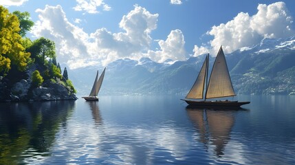 138. A tranquil bay with sailboats anchored and no one around