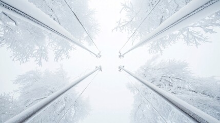 Poster - Ice storm covering trees and power lines with a layer of ice, freezing weather, dangerous beauty