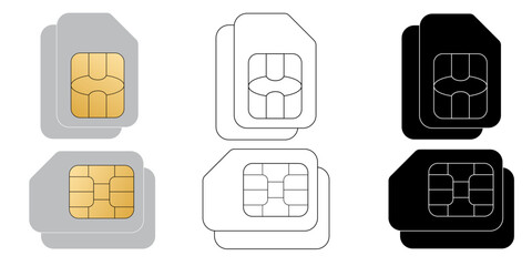 Leinwandbilder - Set of sim cards. ID card mockup template. Realistic vector illustration for design. Mobile cellular phone. Sign, symbol, icon or logo isolated on background. EMV gold chip. Concept of technology.