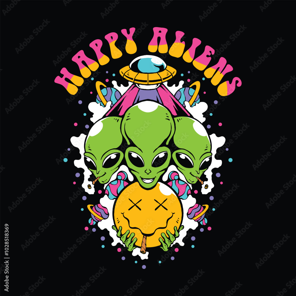 Happy aliens artwork vector. Trippy, psychedelic Stock Vector | Adobe Stock