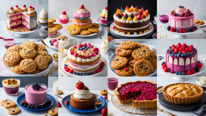 Wall Mural - collage of different delicious sweet food, cakes, pastries background