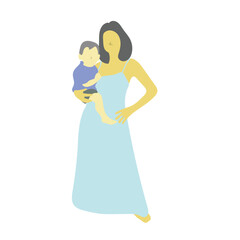 mother holding child on hip illustration vector isolated on white background