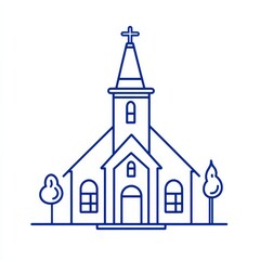 Church Outline Icon - Symbol of Christianity and Catholicism in Line Illustration