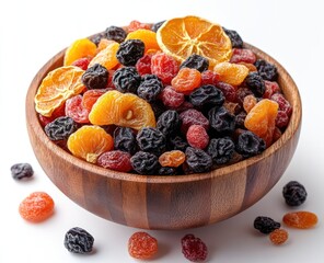 Dried Fruits Mix in a Wooden Bowl