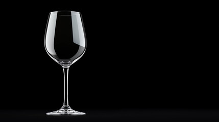 A glass wine glass is shown on a black background