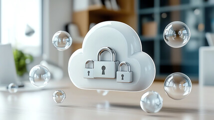Poster - Cloud storage symbol with padlocks, security concept, white background
