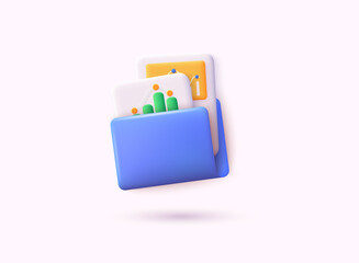 Poster - 3d document folder for management multimedia file. 3d vector illustrations.