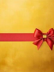 A vibrant gold background features a red ribbon adorned with a stylish bow, perfect for holiday or gift-themed designs.