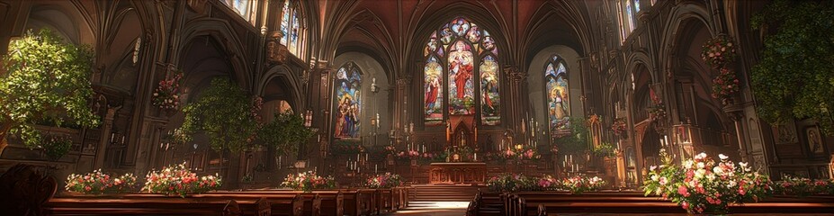 Poster - Grand Church Interior in 3D Style with Vibrant Details
