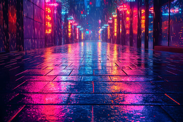 Wall Mural - City streets bathed in colorful lights create a dynamic and energetic atmosphere, perfect for advertising campaigns. Concept of advertising imagery.