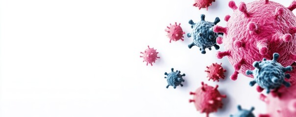 Virus particles on a white isolated background, illustrating microscopic view.