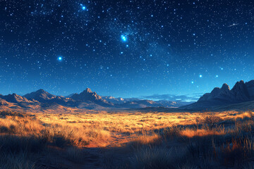 Wall Mural - A starry night sky over a quiet desert landscape inspires awe at the vastness and mystery of the universe. Concept of beauty in nature.