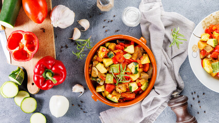 Poster - Plate of ratatouille, a traditional French vegetable dish. Healthy eating and gourmet meal presentations