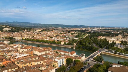 Italy, September 22, 2024: Panoramic aerial view of the city of Verona in Veneto. Also called the ci