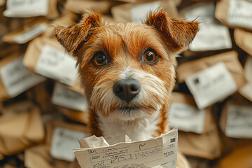 Canvas Print - A dog trying to manage an overcrowded inbox shows the overwhelm of digital communication. Concept of animals in human roles.