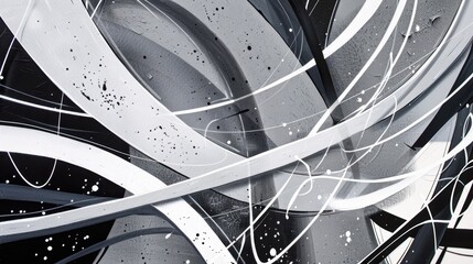 Poster - Abstract Black and White Line Art with Dynamic Shapes