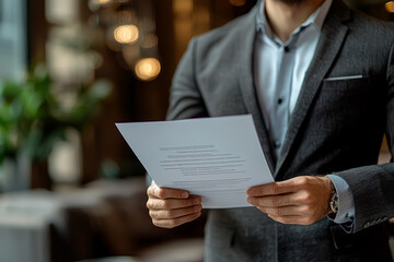 Poster - a young professional holding a resume at a job interview, representing career opportunities. concept