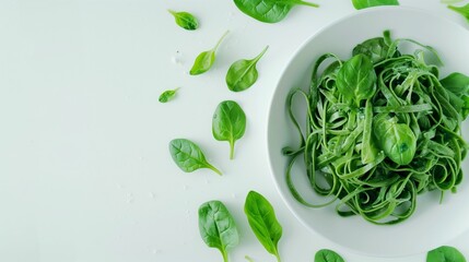 Green noodle spinach vegetable green natural coloring gluten free flour on plate