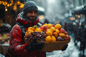 Wall Mural - A random stranger offering help after witnessing someone drop all their groceries. Concept of kindness.