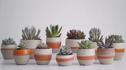 Wall Mural - Various Potted Succulents on a Minimalist Background