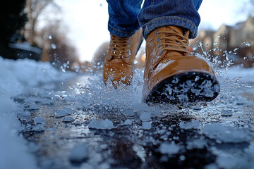 Poster - a person slipping on an icy sidewalk, caught off guard by the weather. concept of accidents.