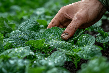 Sticker - A farmer using natural pesticides to grow organic crops. Concept of agriculture.