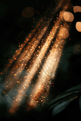 Aufkleber - Golden light beams shining through particles in dark surroundings create a magical atmosphere