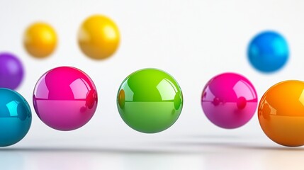 Poster - Group of colorful spheres are floating in the air. The spheres are of different colors, including red, green, and blue. colorful balls are flying, several in the foreground, white background