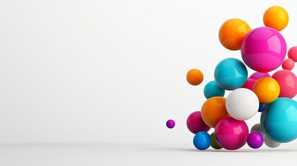 Poster - Group of colorful spheres are floating in the air. The spheres are of different colors, including red, green, and blue. colorful balls are flying, several in the foreground, white background