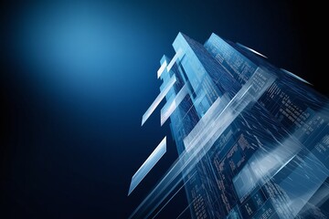 Futuristic digital skyscraper with glowing elements and technology-inspired design. Perfect for innovation and architecture themes.