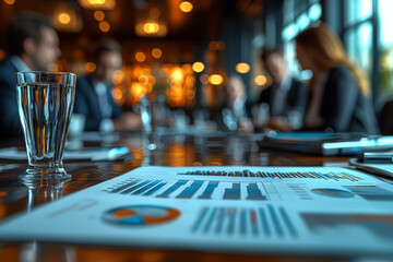 Wall Mural - A business meeting with professionals gathered around a table, discussing charts and graphs. Concept of business.