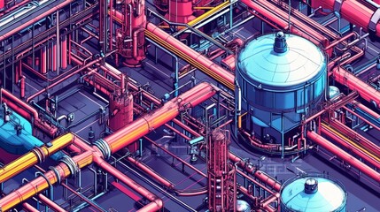 Colorful Industrial Pipes and Tanks Overview