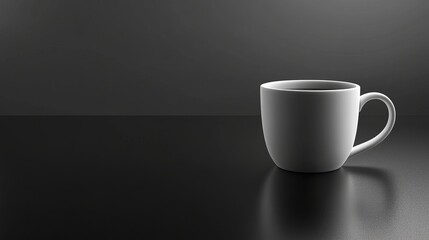 Wall Mural - A coffee cup placed on a black table, captured with a shallow depth of field.