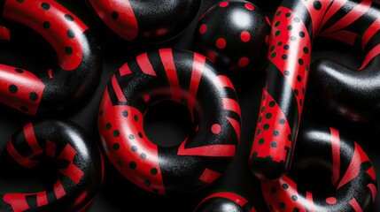 Poster - Black and Red Geometric Shapes with Polka Dots