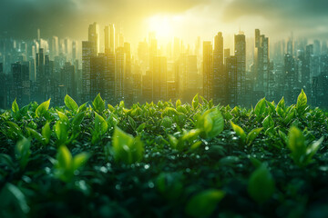 Poster - A corporation issuing green bonds to reduce its carbon footprint, representing the private sector's role in achieving sustainability goals. Concept of sustainability.