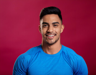 Headshot Portrait of a Smiling Man with Contemporary Style, Isolated on Color Background with Ample Copy Space