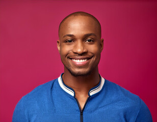 Headshot Portrait of a Smiling Man with Contemporary Style, Isolated on Color Background with Ample Copy Space