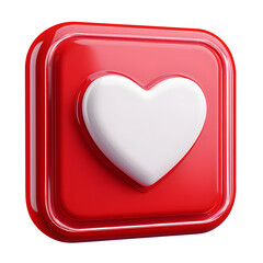 Sticker - white heart in red square message bubble box 3d icon cartoon style floating on transparency background PNG