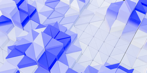 Poster - Abstract geometric pattern with blue white cubes pyramids chaotic 3D illustration modern background texture digital wallpaper complexity diversity data structure illustration