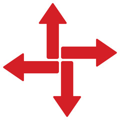 Poster - Black and White Four Side Arrow in red. Four-sided arrow icon.  Four direction arrow icon for your project. simple flat vector icon illustration. Arrow icon illustration isolated vector sign symbol. 