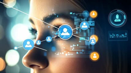 Poster - A woman's face is shown in a computer generated image. The image is a representation of the woman's face, with the eyes and nose being the most prominent features