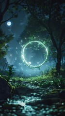 Magical ring of fairies glowing in the moonlight, 4K hyperrealistic photo