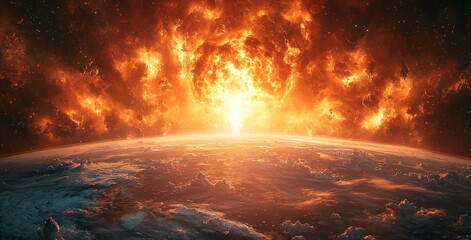 Wall Mural - Fiery swirling vortex on a planetary surface with intense flames and cosmic destruction in deep space Generative AI