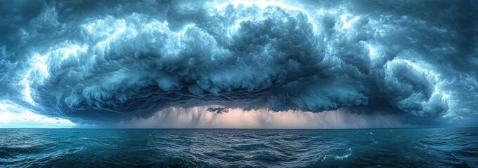 Wall Mural - Massive storm with heavy rainfall and dark clouds over a lush green landscape at sunset creating a dramatic sky Generative AI