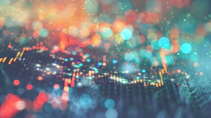 Poster - Vibrant abstract image combining colorful bokeh lights with soft digital patterns, creating a dreamy and futuristic atmosphere.