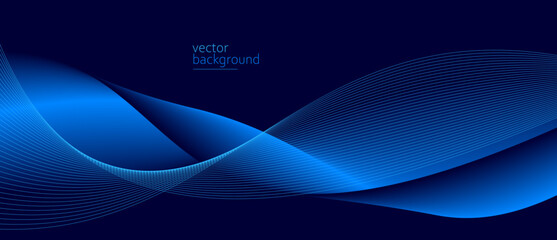 Smooth flow of wavy shape with gradient vector abstract background, dark blue design curve line energy motion, relaxing music sound or technology.